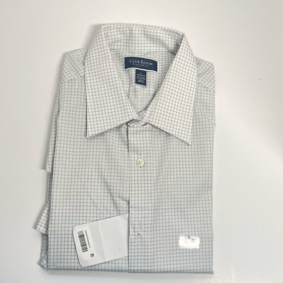 Club Room Men's Gray Regular Fit Check Dress Shirt, size L 16 - 16 1/2 - Picture 6 of 8